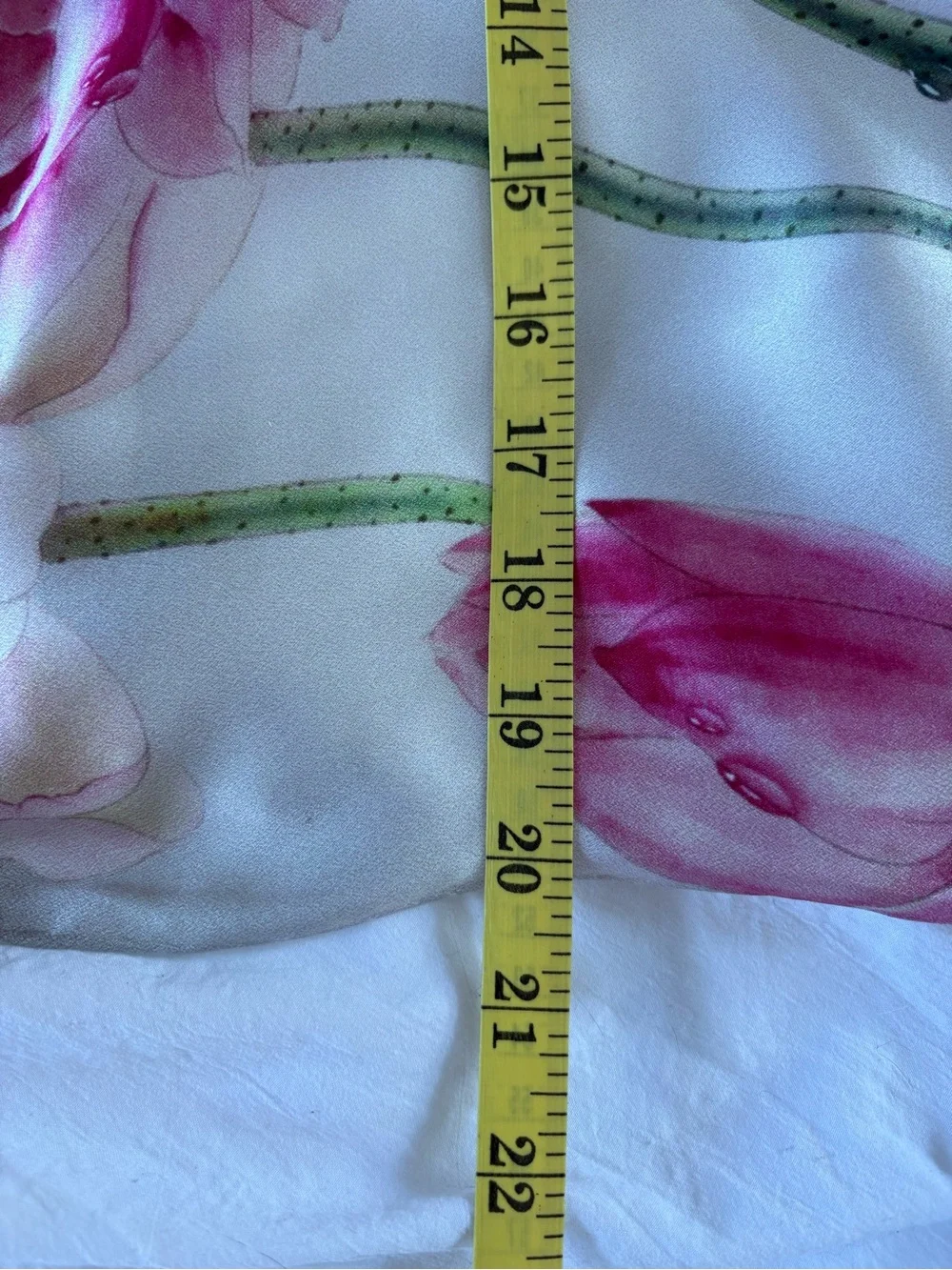 Hand‎ Painted White Silk Scarf Watercolor Pink Lotus Flower Floral Career Preppy